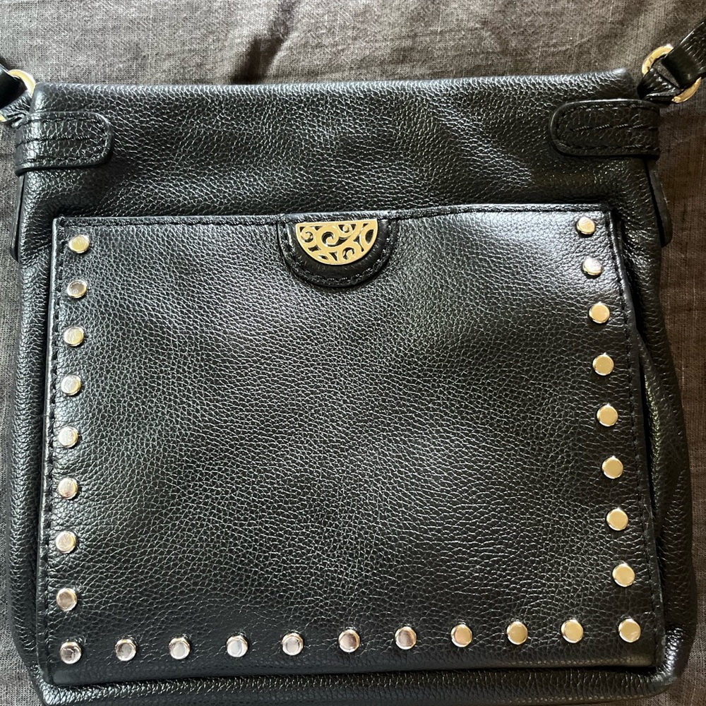Brighton Black Leather Studded Shoulder Bag